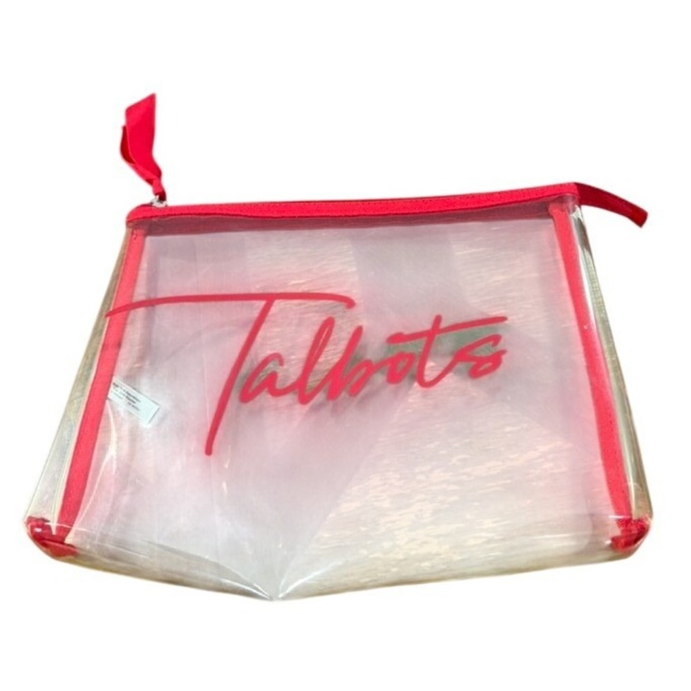 Talbots Clear Red Trim Zipper Cosmetic Makeup Travel Pouch Bag Logo  Vacation